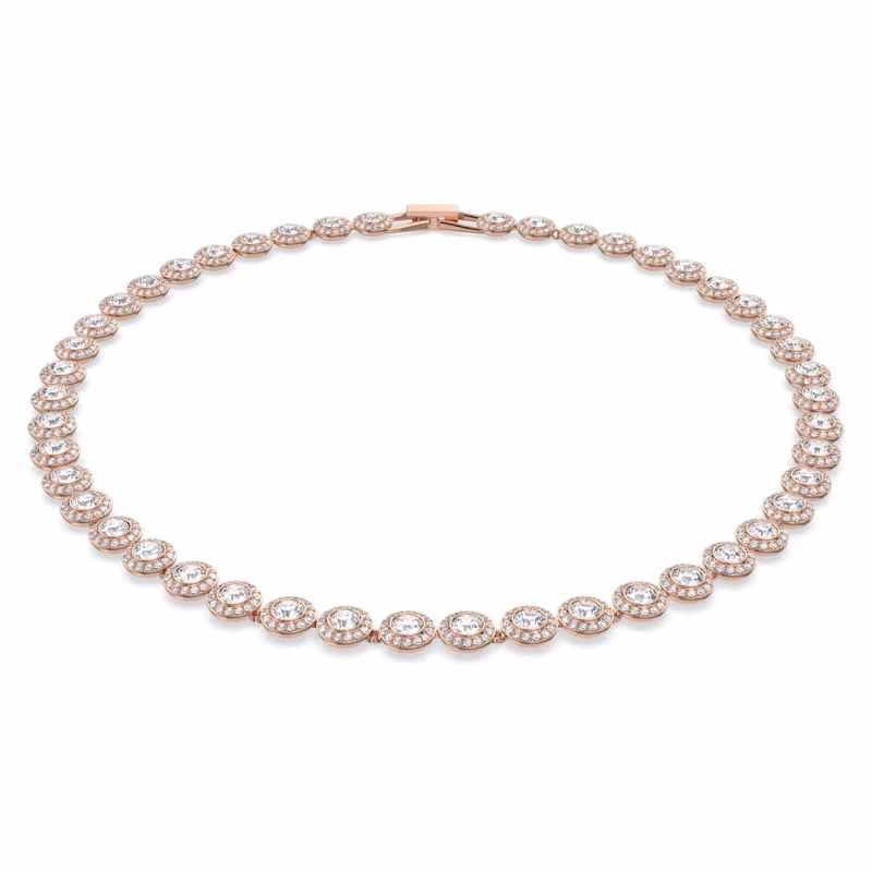 Swarovski Una Angelic necklace, round cut, medium, white, 18k rose gold plated
