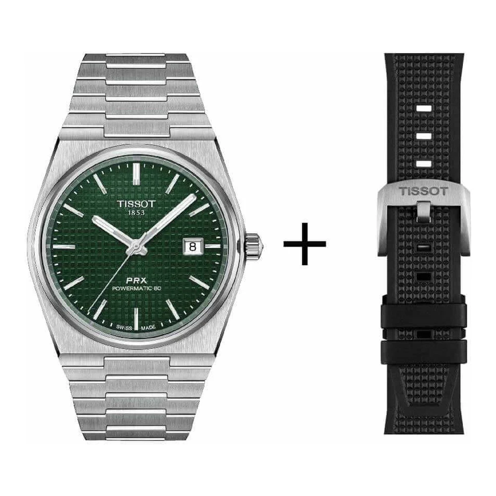 Tissot men's watch PRX Powermatic 80, T137.407.11.091.00 set with black rubber strap