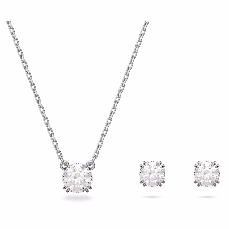 Swarovski Stilla Set Round Cut, White, Rhodium Plated