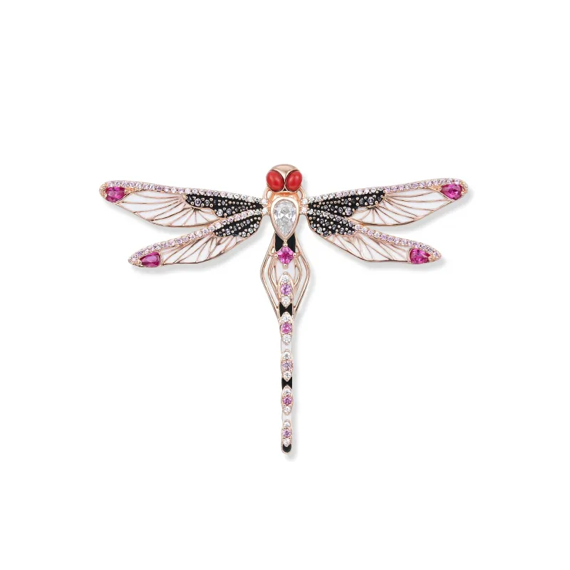 At the time, Nella Dragonfly pendant, rose gold plated with white enamel, dark zirconia