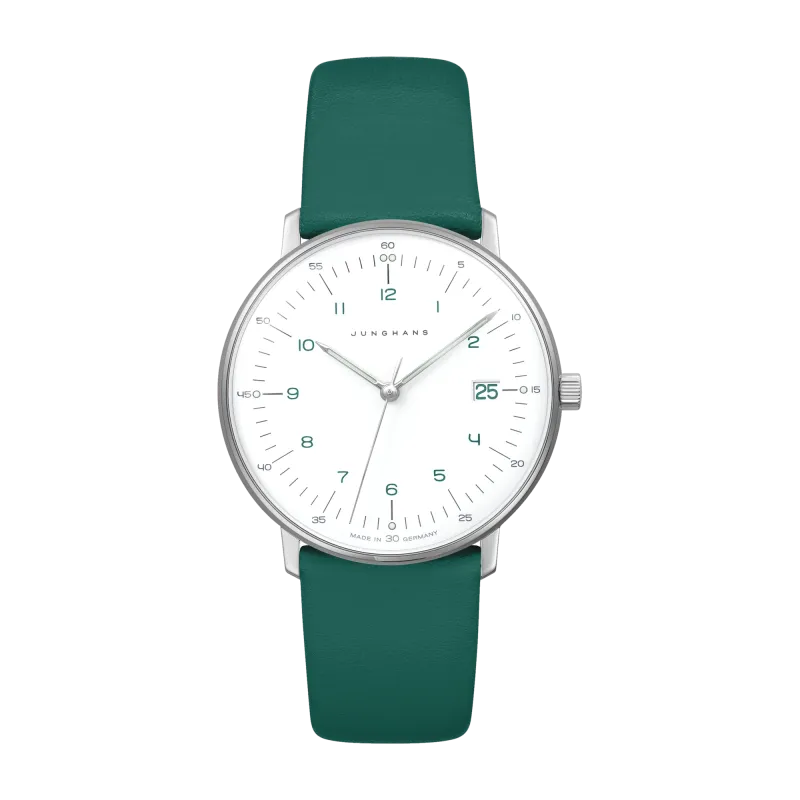 Junghans max bill ladies green leather strap ladies watch 47/4557.02