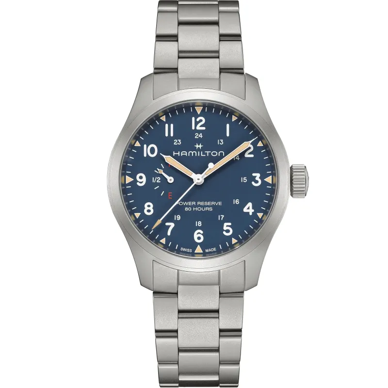 Hamilton Khaki Field Power Reserve Hand Wound 40 mm Steel Bracelet Blue Mens Watch H69509140