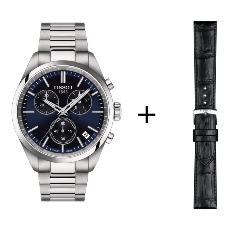 Tissot PR 100 Chronograph men's watch T150.417.11.041.00 set with black leather strap