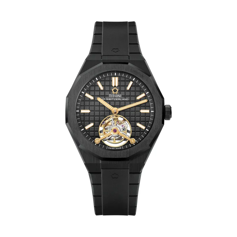 Titoni Impetus CeramTech Tourbillon Black Mens Watch 1000 Z-R-740
