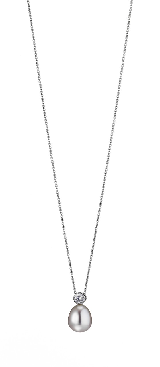 Adriana necklace with a pendant made of freshwater pearl and zirconia stone S2
