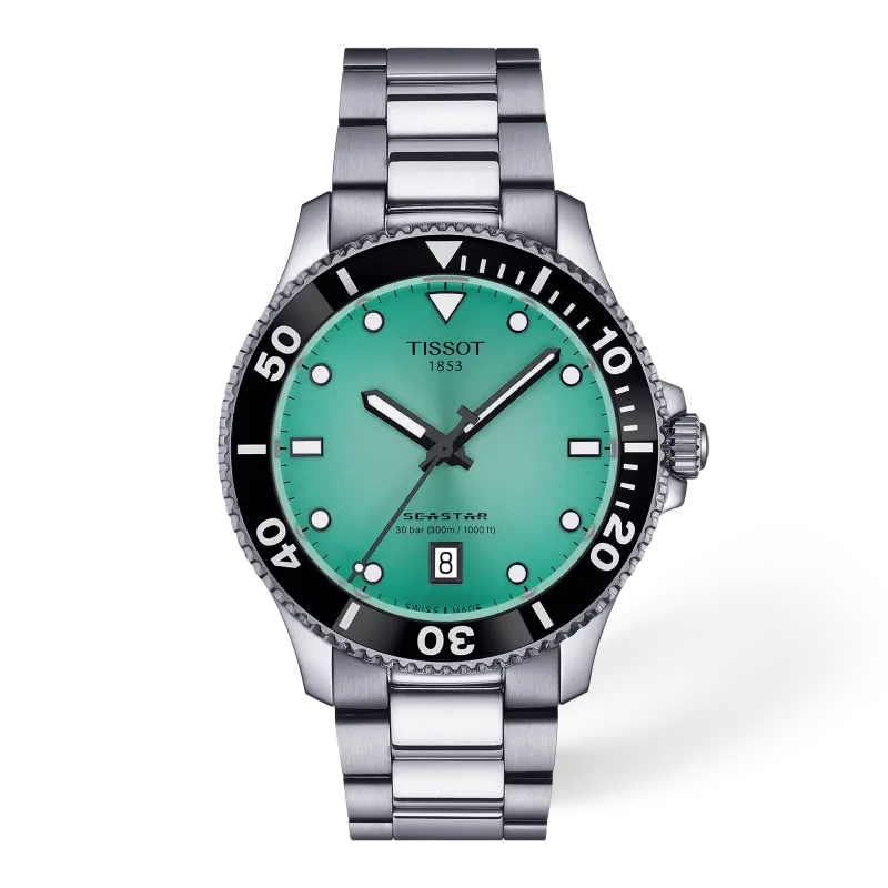 Tissot Seastar 1000 40mm, stainless steel case, 30 ATM, quartz movement, turquoise men's watch T120.410.11.091.00
