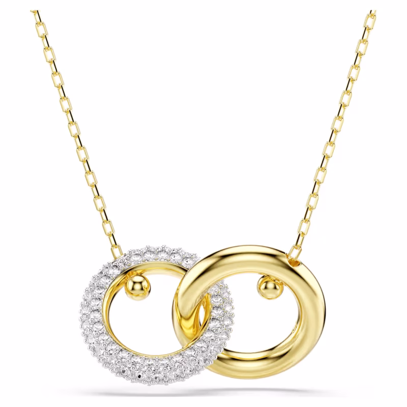Swarovski Dextera necklace, Intertwined Hoop pendant, gold alloy layer