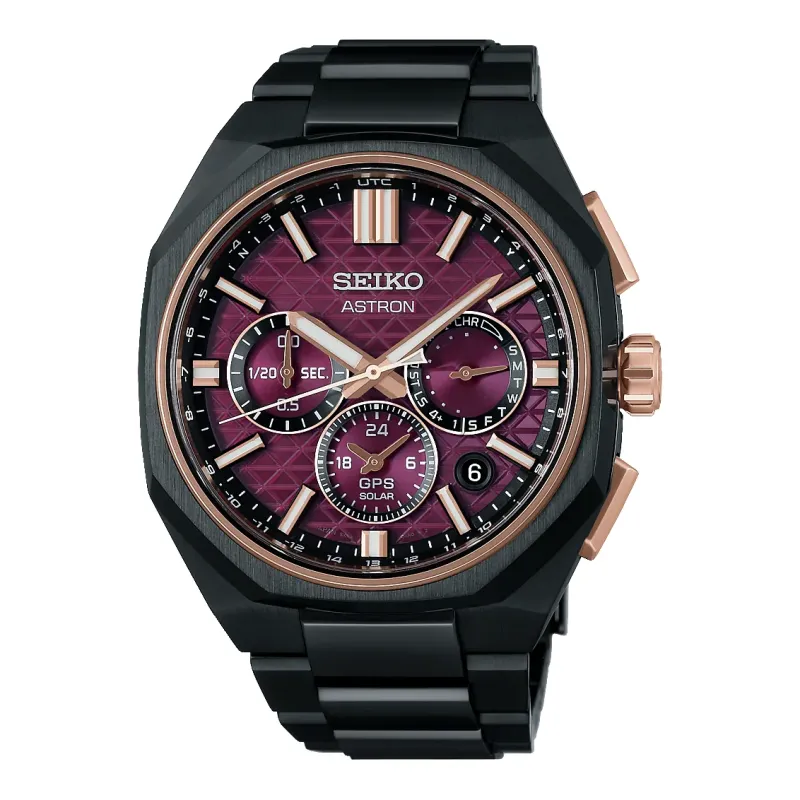 Seiko Astron GPS Solar Dual Time Chronograph Limited Edition Dark Red Men's Watch HAB010J1