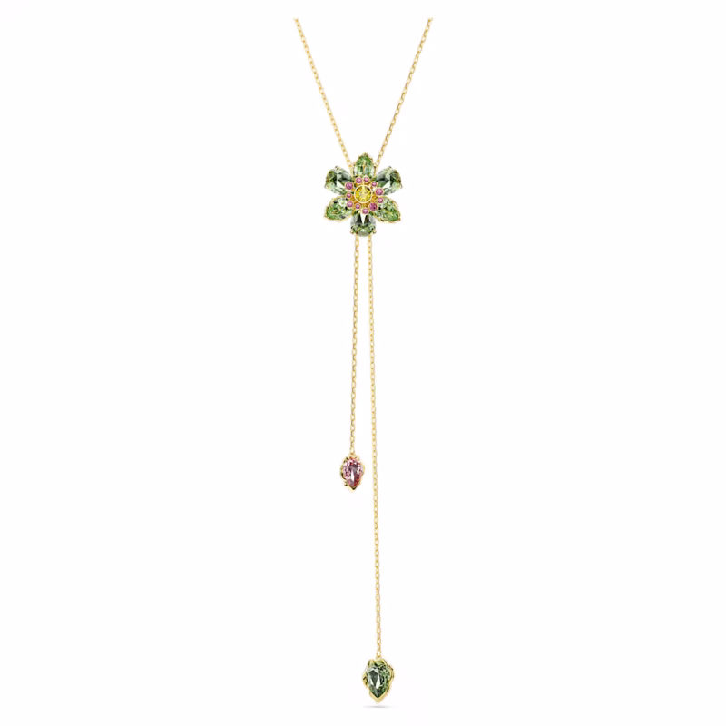 Swarovski Idyllia Y-Pendant, Various Cuts, Flower, Multicolor, 18k Gold Plated