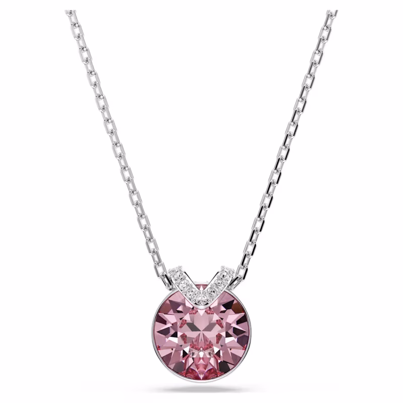 Swarovski Bella V pendant, round cut, pink, rhodium-plated