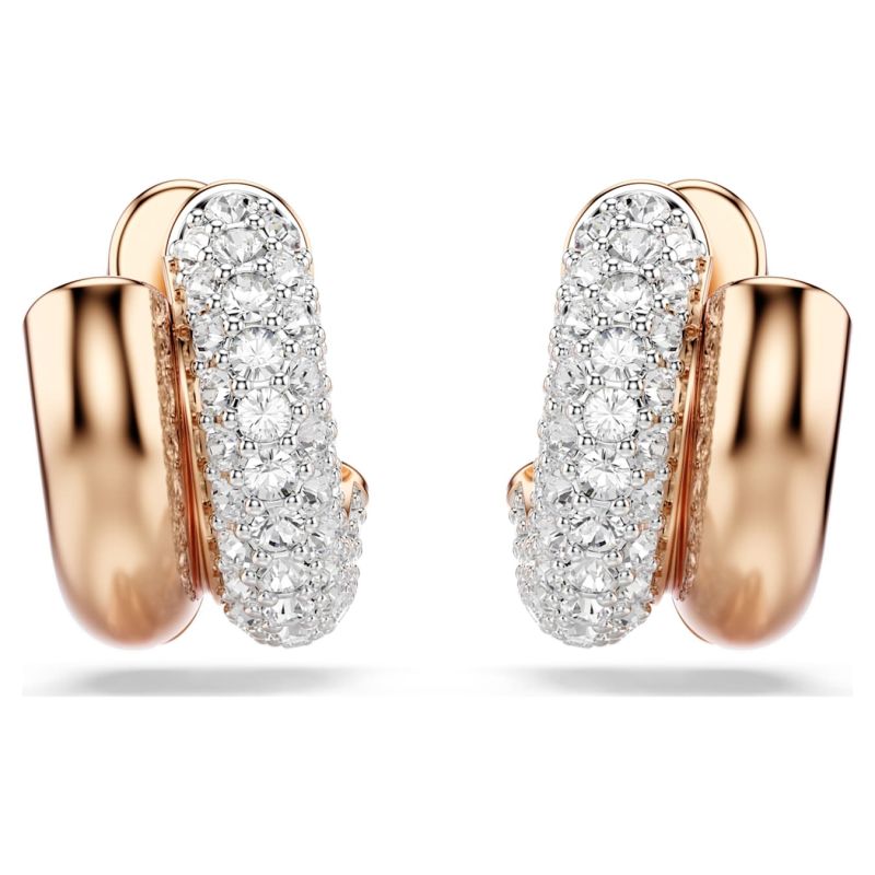 Swarovski Dextera hoop earrings, round cut, mini, white, rose gold alloy layer