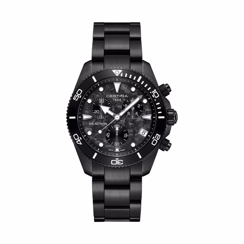 Certina DS Action Chrono, quartz, carbon black, PVD coating, 316L stainless steel men's watch C048.417.33.201.00