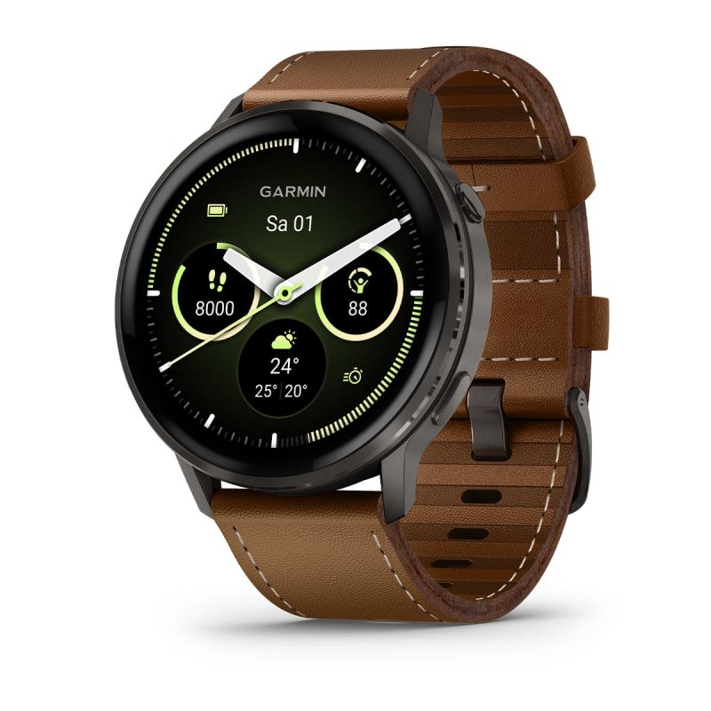 Garmin Venu® 4 - 45 mm Black/Slate Gray with 22 mm Dark Brown quick-release leather strap Unisex Watch 010-03014-03