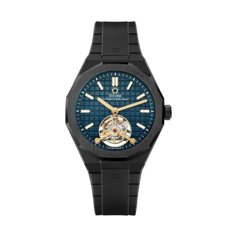 Titoni Impetus CeramTech Tourbillon Deep Blue Mens Watch 1000 Z-R-741