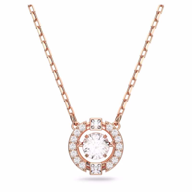 Swarovski Una necklace, round cut, white, 18k rose gold plated