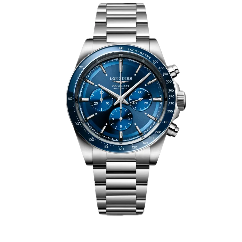 Longines CONQUEST CHRONOGRAPH Black Stainless Steel Bracelet Men's Watch L3.835.4.92.6