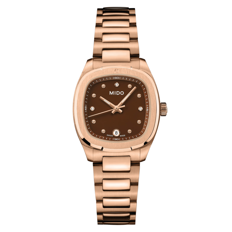 Mido Multifort TV 28 Quartz Rose Gold Brown with Diamonds Womens Watch M049.110.33.296.00