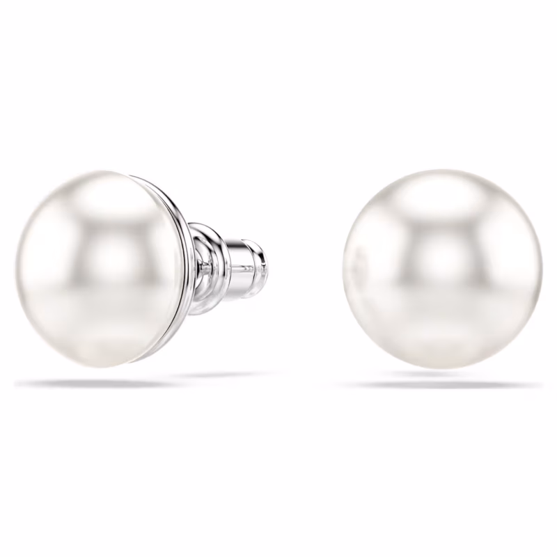 Swarovski Matrix stud earrings with crystal pearl, white, rhodium-plated