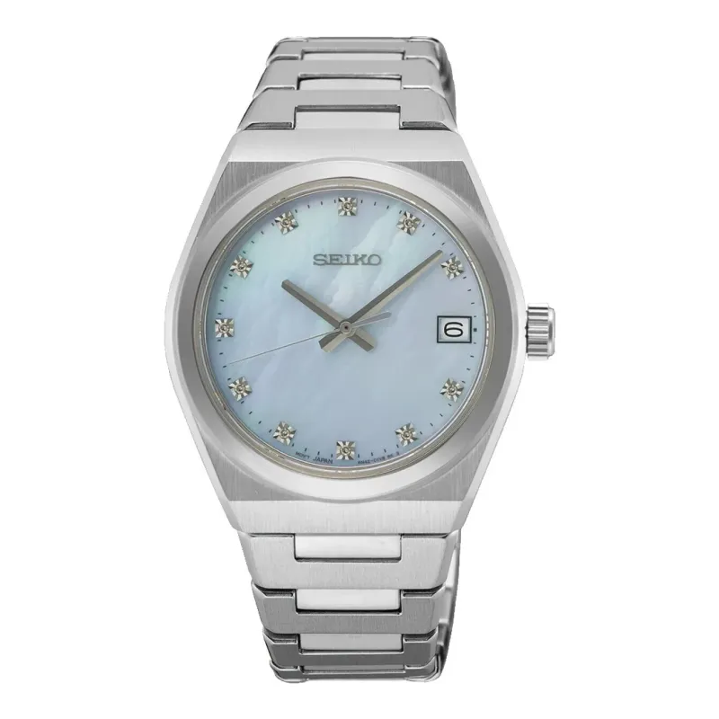 Seiko Classic Mother of Pearl Diamond Quartz 34 mm Stainless Steel Ladies Watch SUR603P1