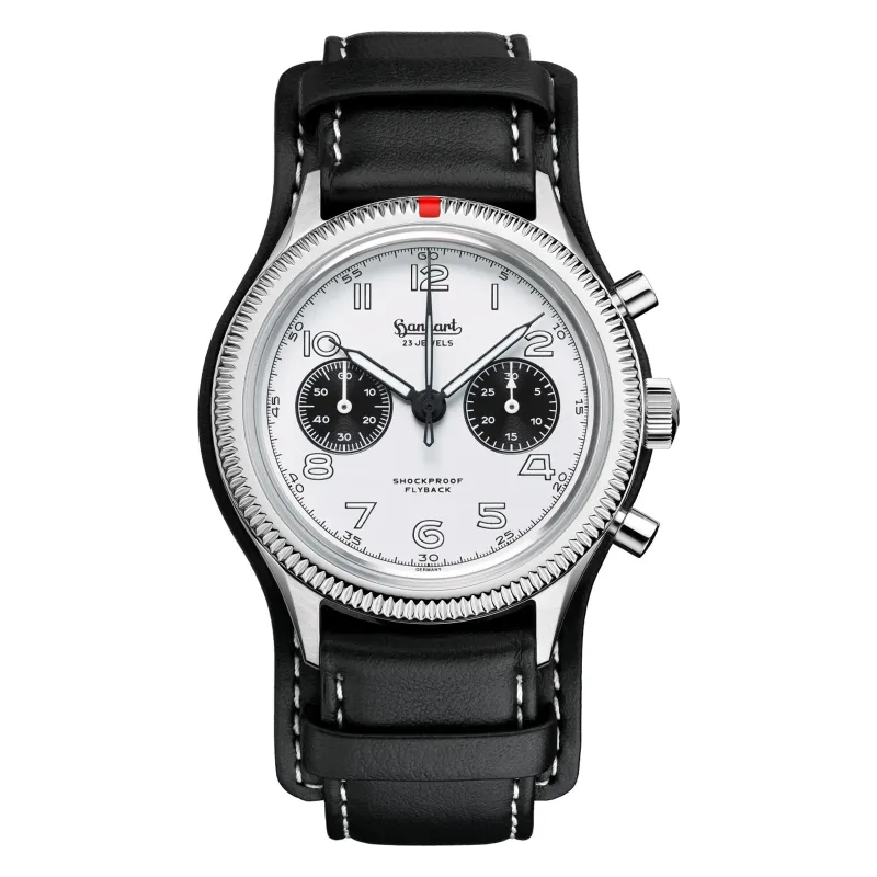 Hanhart 417 ES Flyback Panda 42 mm Leather Strap Black Men's Watch H721.201-7010