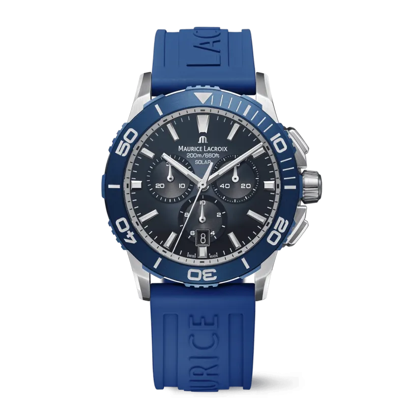 Maurice Lacroix PONTOS S SOLAR CHRONOGRAPH 42 mm, Blue FKM Rubber Strap Men's Watch PT1038-SSL40-430-4