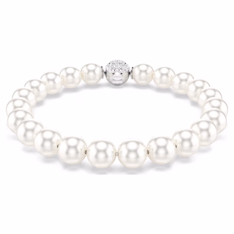 Swarovski Matrix Bracelet Crystal Bead, White, Rhodium Plated