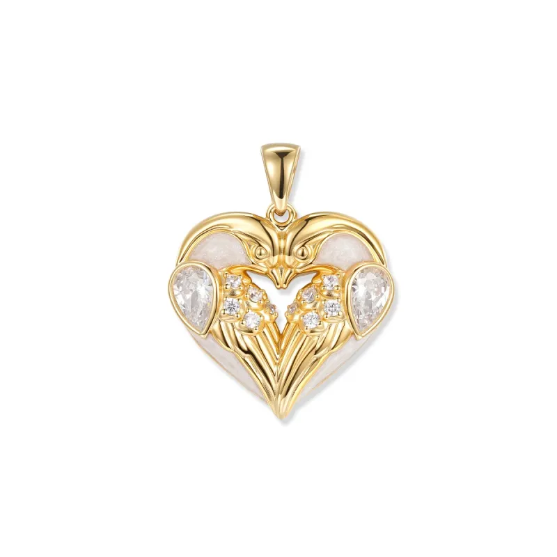 At the time, Crystal Birds heart pendant, two birds in a heart shape, 18K gold plated