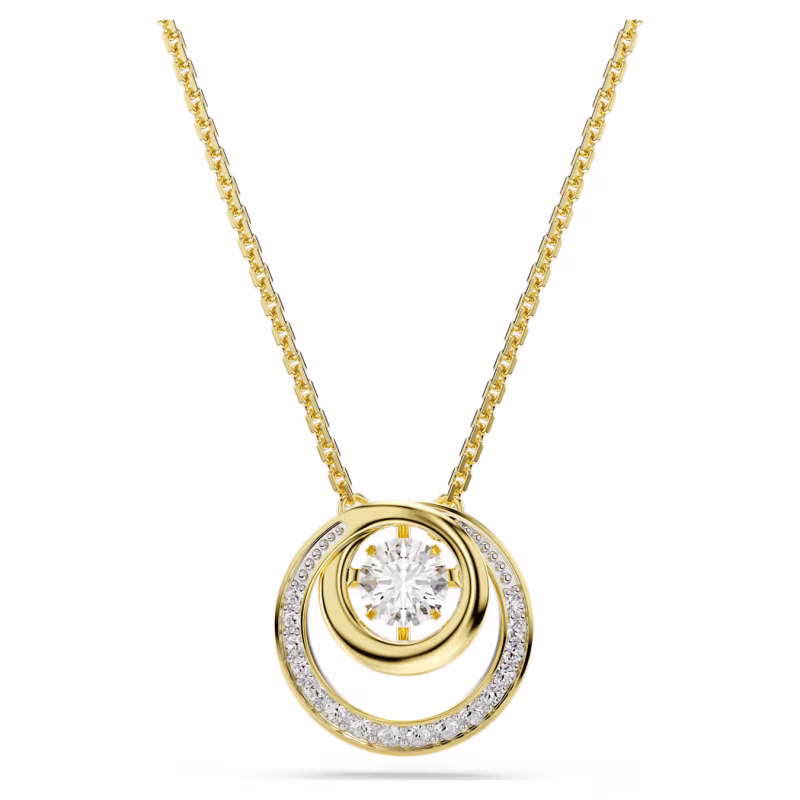 Swarovski Hyperbola pendant, round cut, white, gold alloy layer