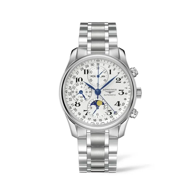 Longines Master Collection Chronograph Moon Phase Silver Stainless Steel Bracelet Men's Watch L2.673.4.78.6