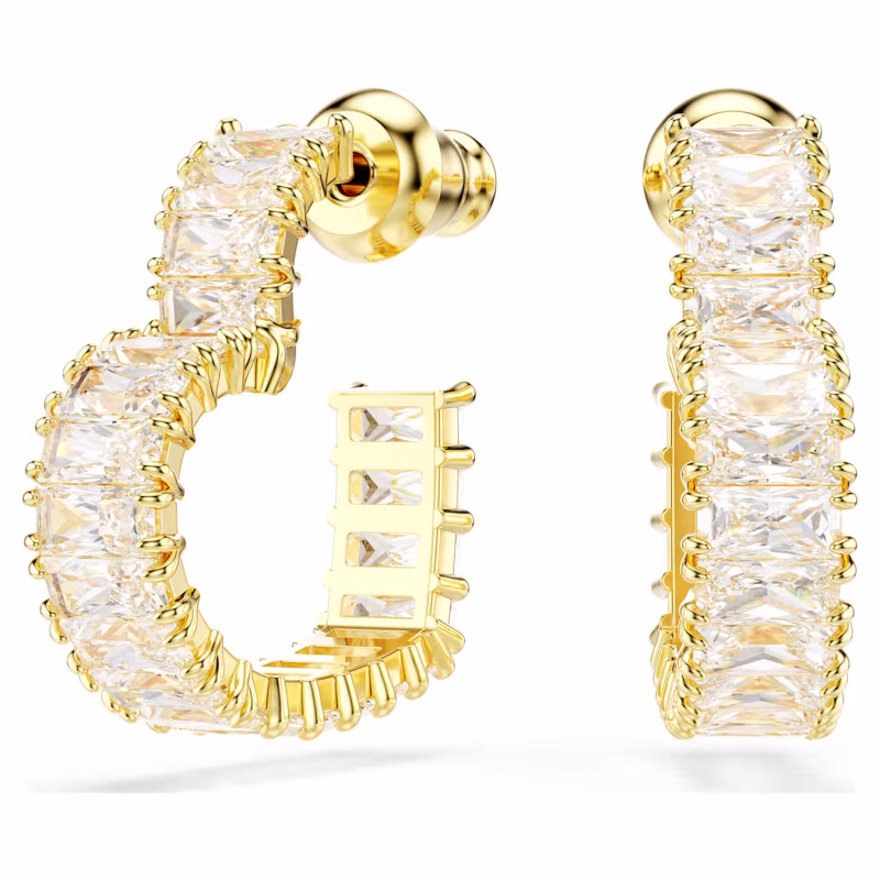 Swarovski Creolen Matrix Kreolen Baguette-Schliff, Herz, Klein, Weiß, 18k vergoldet
