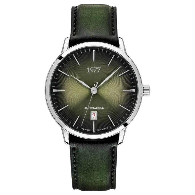 1977 EDMOND Automatik, 40 mm, Zifferblatt Olivgrün, Lederband Grün, Men's Watch 1977P01177