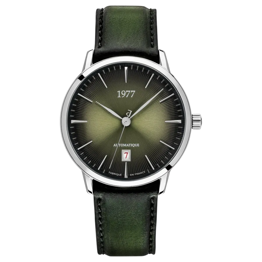 1977 EDMOND Automatik, 40 mm, Zifferblatt Olivgrün, Lederband Grün, Men's Watch 1977P01177