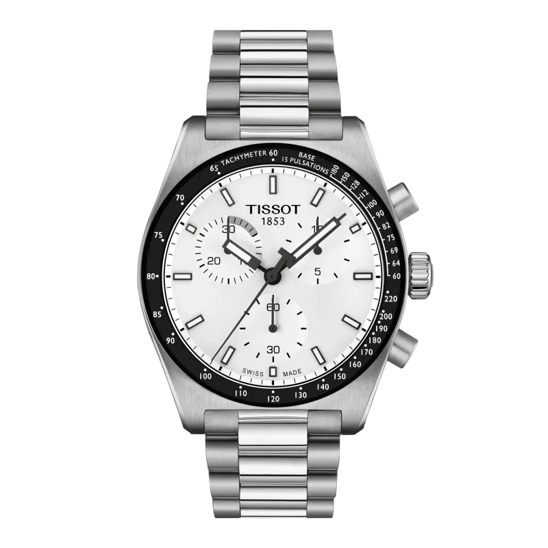 Tissot PR516 quartz movement, stainless steel band, white, 40mm men's watch T149.417.11.011.00