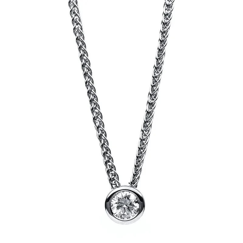 Solitaire necklace 585 white gold 14kt 0.1ct