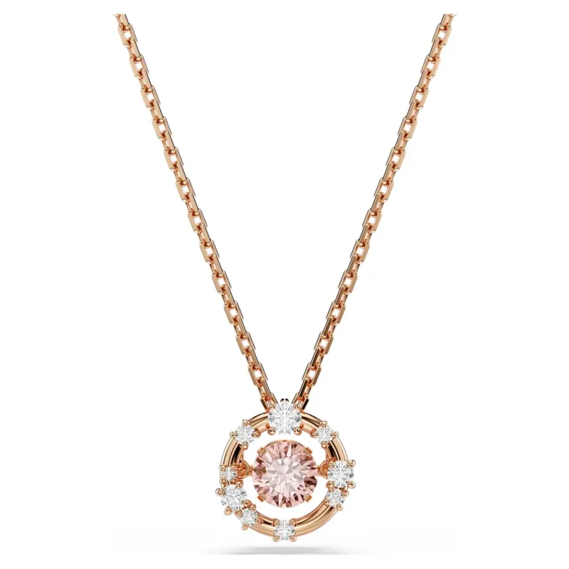 Swarovski Constella pendant, round cut, Dancing Stone, pink, rose gold alloy layer