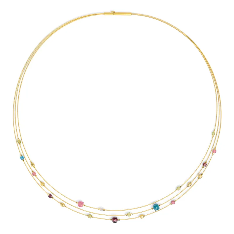 Bernd Wolf Cubicolio Cubes design line necklace, 24-karat gold plated, pink tourmaline, button clasp