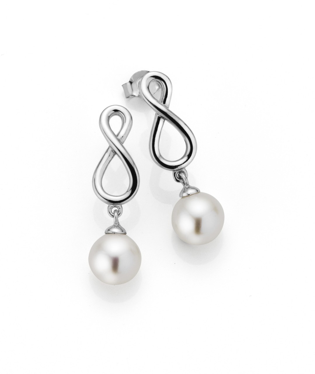 Adriana Infinity stud earrings with freshwater pearls B1-W