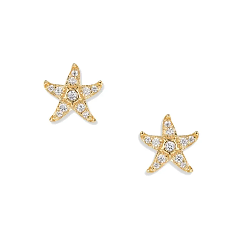 At the time, Svenja Crystal Starfish Earrings, White Zirconia, 1.2 x 1 cm