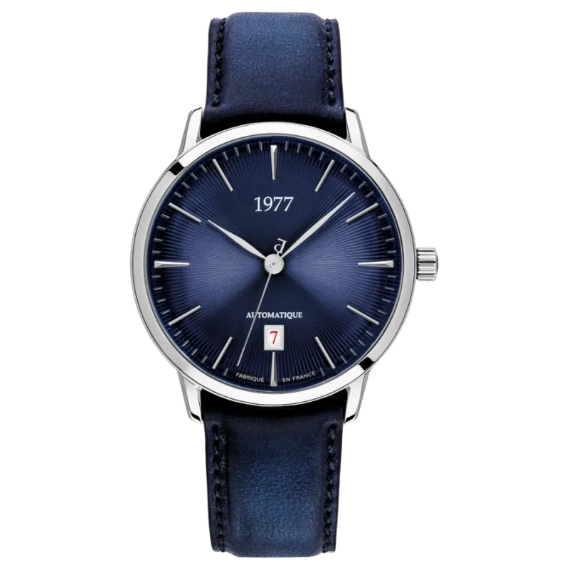 1977 EDMOND Automatik, 40 mm, Zifferblatt Blau, Lederband Blau, Men's Watch 1977P01166