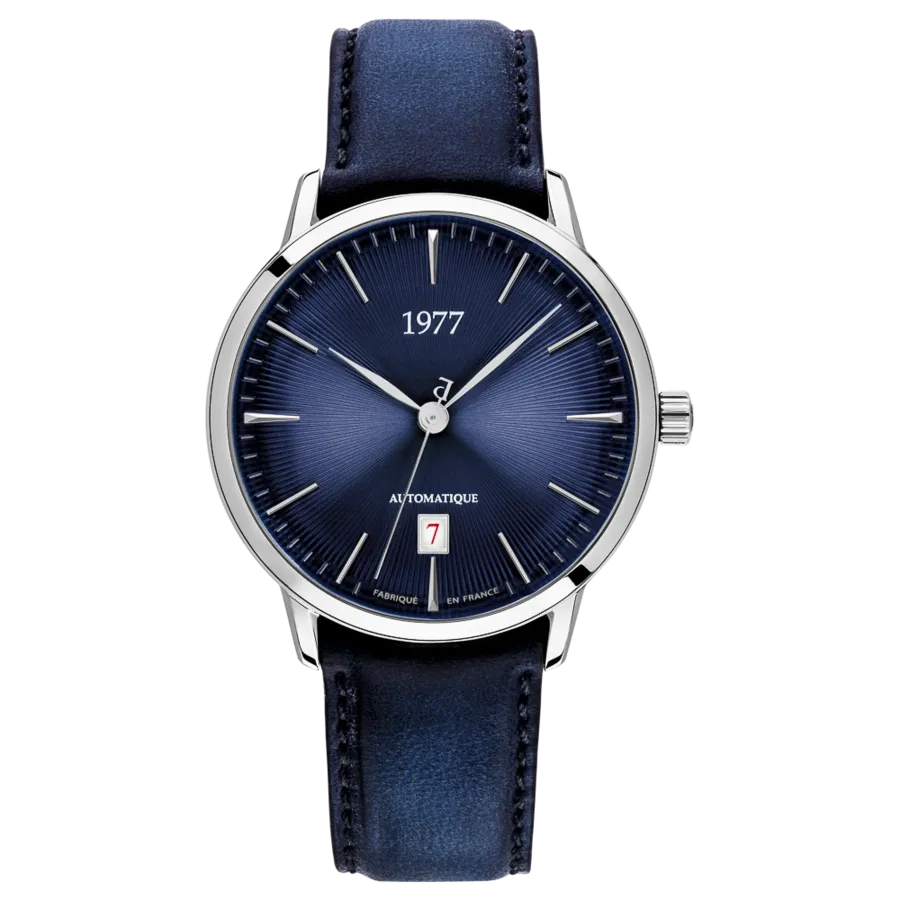 1977 EDMOND Automatik, 40 mm, Zifferblatt Blau, Lederband Blau, Men's Watch 1977P01166