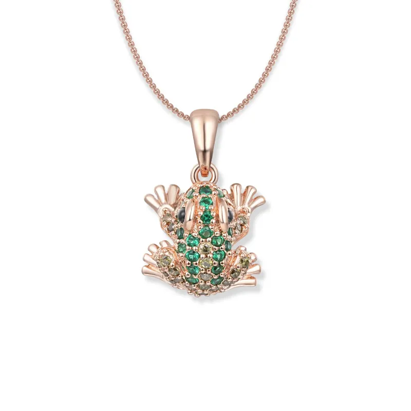 Tom Green Frog Pendant Necklace, Fancy Frogs Edition, green cubic zirconia