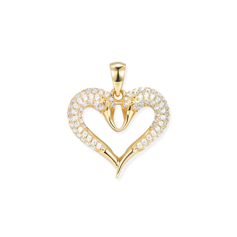 At the time, pendant Crystal Swan Heart Pendant, Zirconia, 18K gold plated