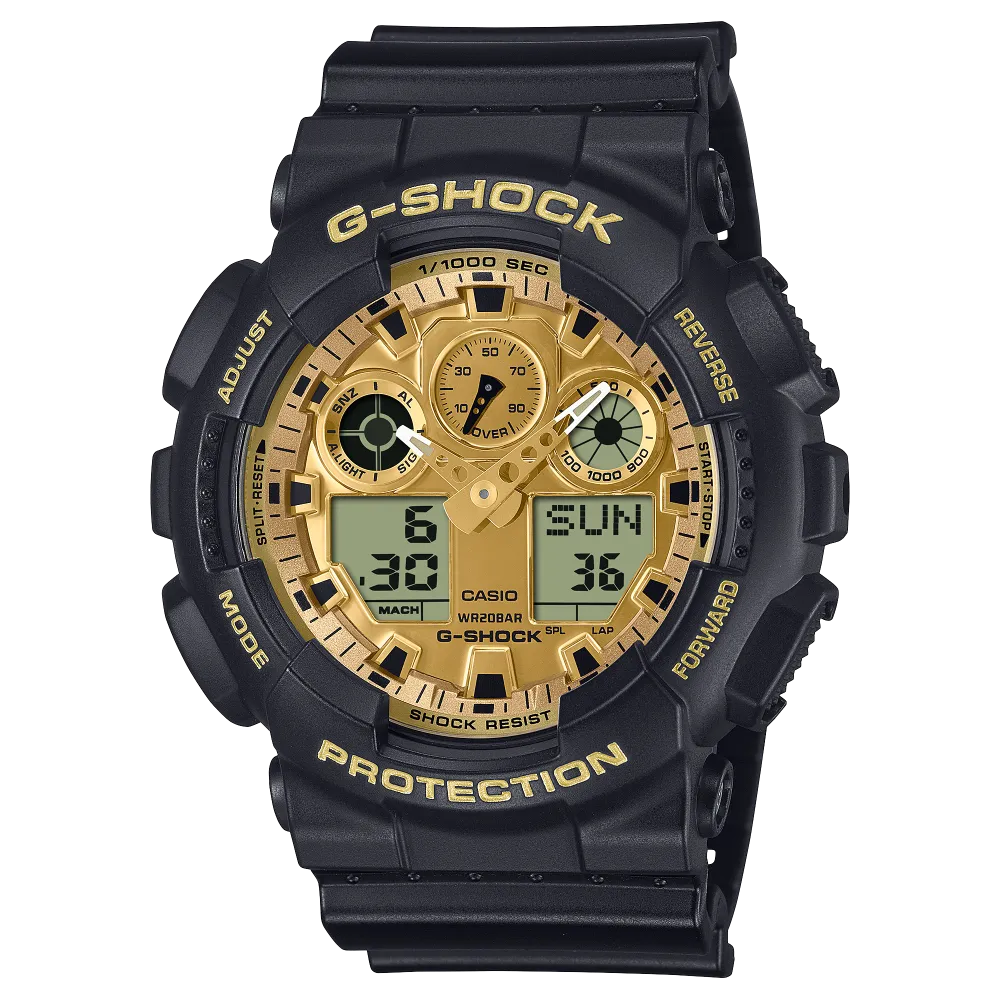G-Shock Protection, Classic GA-100 Series, Black / Gold, 55mm Men's Watch GA-100GGB-1A9ER