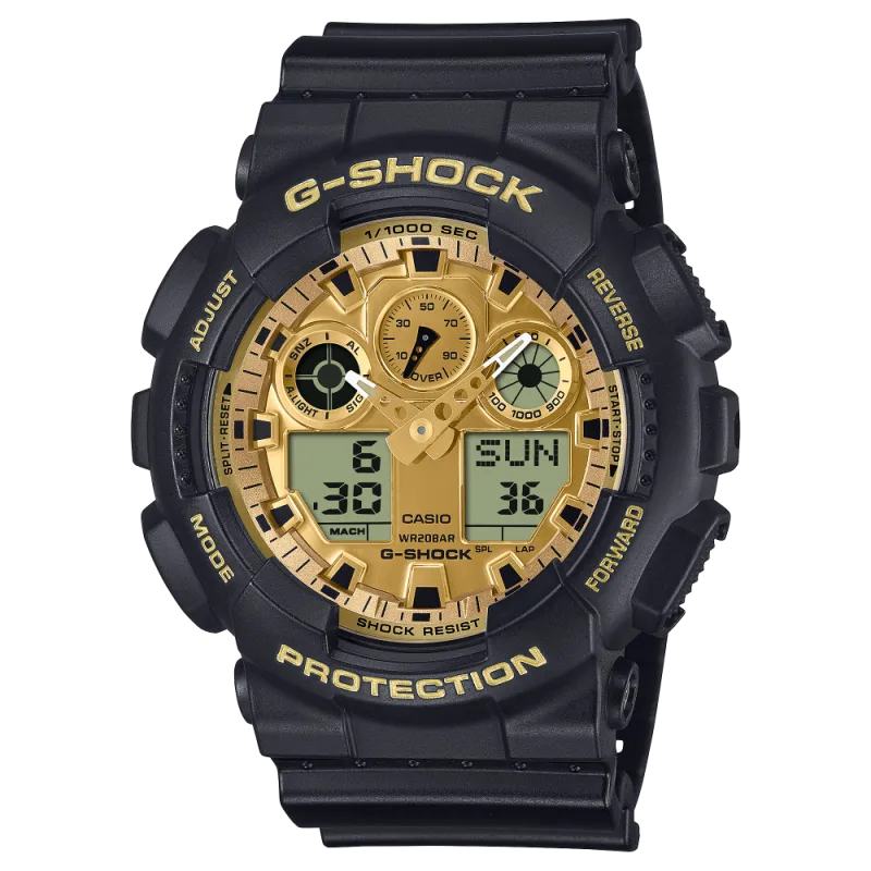 G-Shock Protection, Classic GA-100 Series, Black / Gold, 55mm Men's Watch GA-100GGB-1A9ER