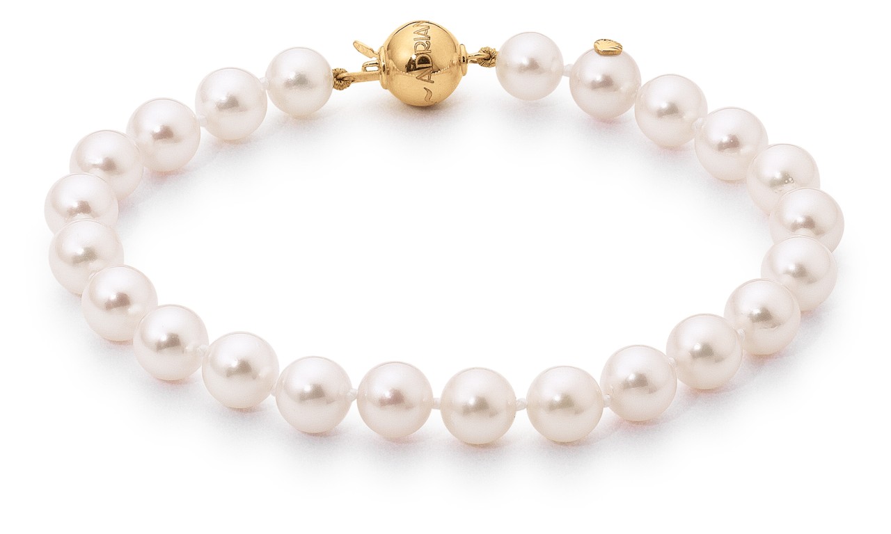 Adriana Akoya pearl bracelet 6.5-7 mm with ball clasp yellow gold N6-6.5