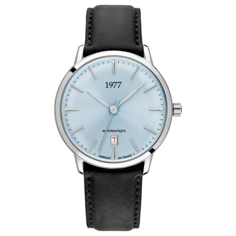 1977 EDMOND Automatik, 40 mm, Zifferblatt Gletscherblau, Lederband Schwarz, Men's Watch 1977P01163