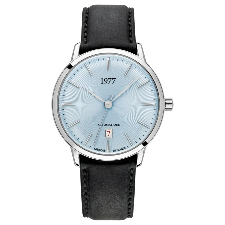 1977 EDMOND Automatik, 40 mm, Zifferblatt Gletscherblau, Lederband Schwarz, Men's Watch 1977P01163