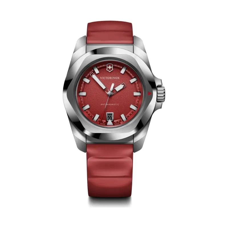 Victorinox I.N.O.X. Quartz, rubber strap, red, 41mm men's watch 242029