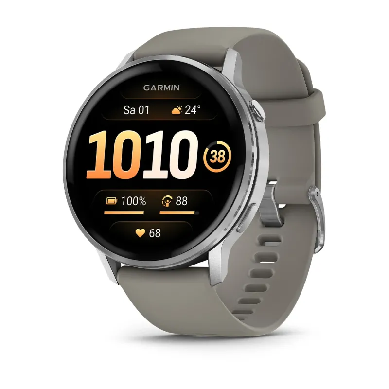Garmin Venu® 4 - 45 mm Black/Silver with 22 mm Gray quick-release silicone strap Unisex Watch 010-03014-01