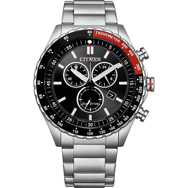 Citizen Eco-Drive Sport Chronograph, stainless steel black, 43mm men's watch AT2566-88E